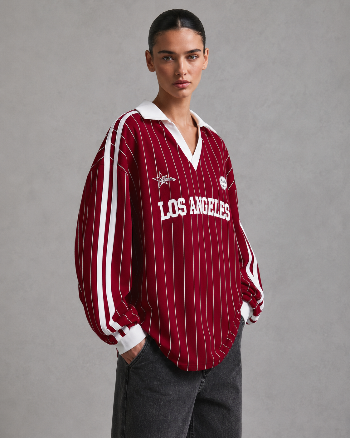 Women's Pinstripe Collegiate Jersey - Streetwear Fit