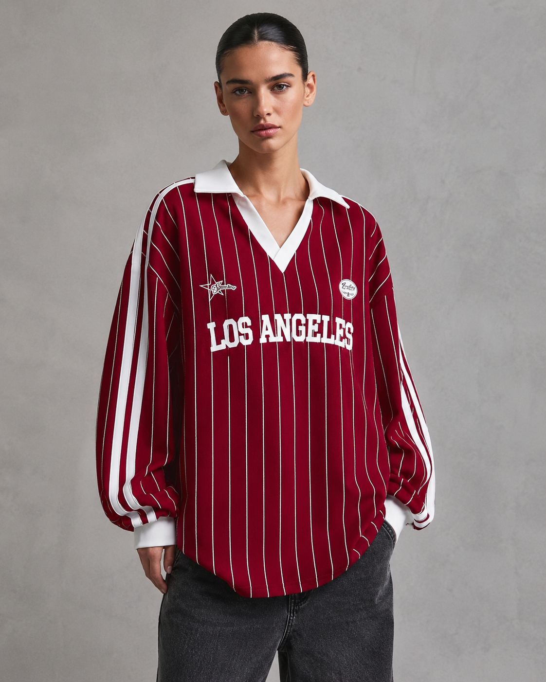 Women's Pinstripe Collegiate Jersey - Streetwear Fit