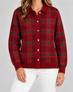 Women's Plaid Knit Cardigan - Collared Button Front Relaxed Fit