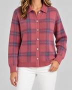 Women's Plaid Knit Cardigan - Collared Button Front Relaxed Fit