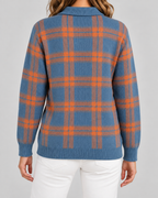 Women's Plaid Knit Cardigan - Collared Button Front Relaxed Fit
