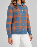 Women's Plaid Knit Cardigan - Collared Button Front Relaxed Fit