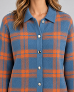 Women's Plaid Knit Cardigan - Collared Button Front Relaxed Fit