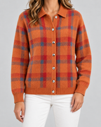 Women's Plaid Knit Cardigan - Collared Button Front Relaxed Fit