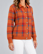 Women's Plaid Knit Cardigan - Collared Button Front Relaxed Fit