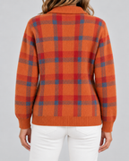 Women's Plaid Knit Cardigan - Collared Button Front Relaxed Fit