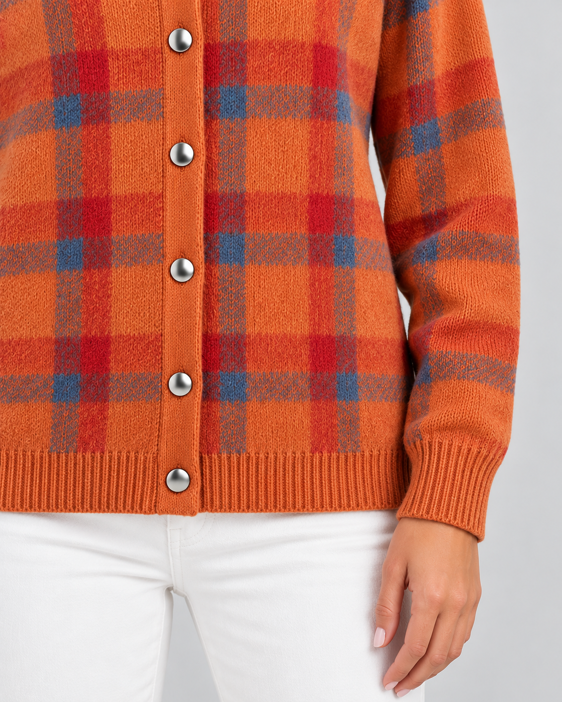 Women's Plaid Knit Cardigan - Collared Button Front Relaxed Fit