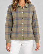 Women's Plaid Knit Cardigan - Collared Button Front Relaxed Fit