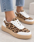 Women's Platform Sneakers - Leopard Print Lace-Up