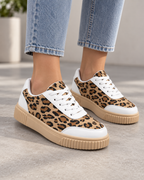 Women's Platform Sneakers - Leopard Print Lace-Up