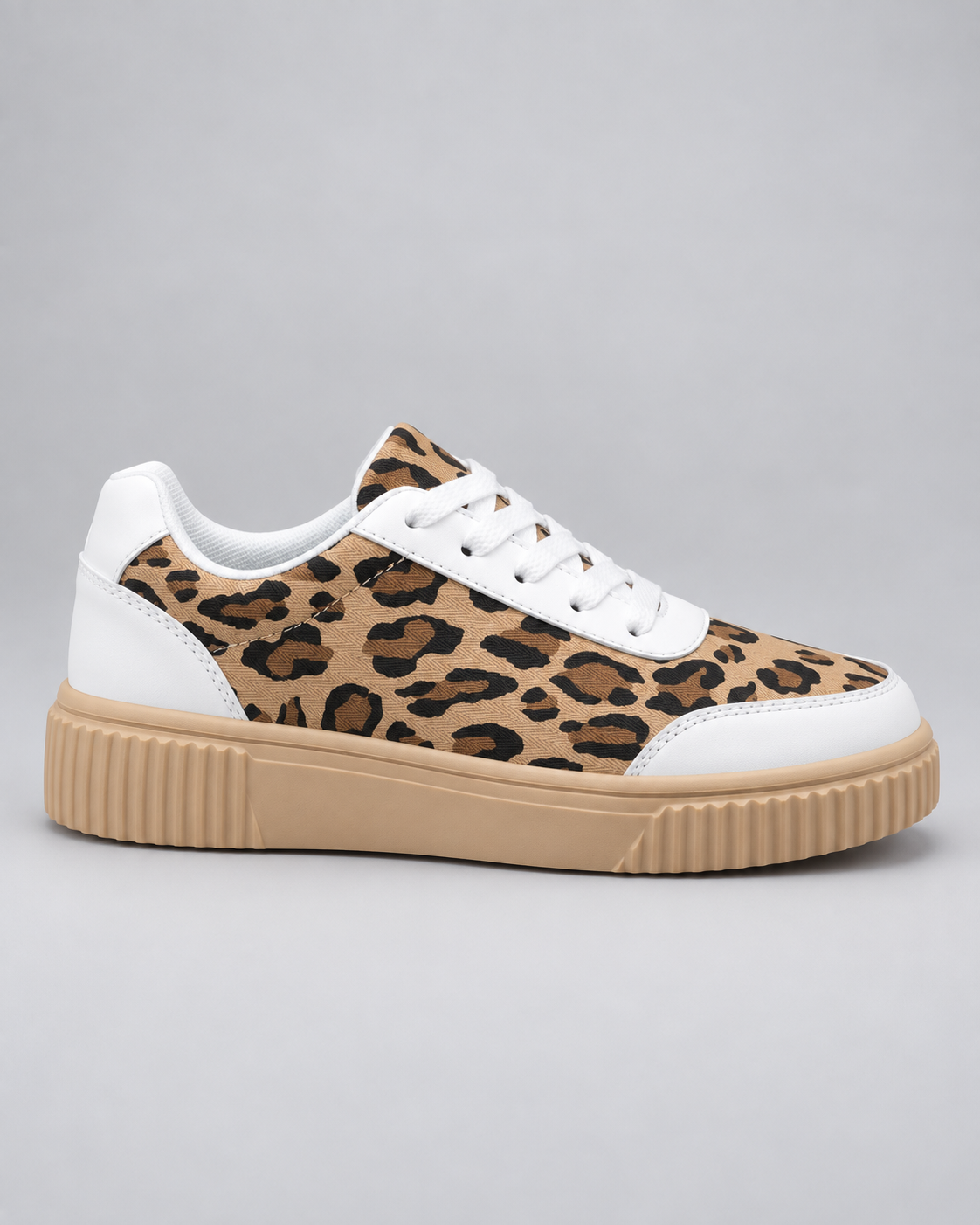 Women's Platform Sneakers - Leopard Print Lace-Up