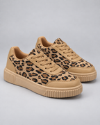 Women's Platform Sneakers - Leopard Print Lace-Up