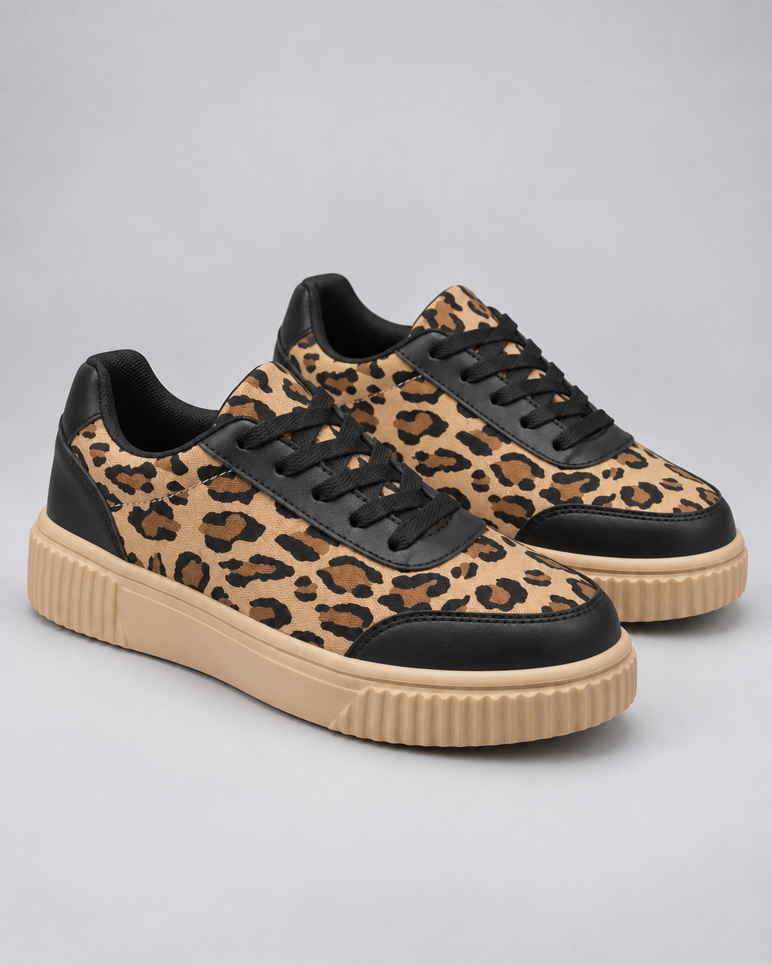 Women's Platform Sneakers - Leopard Print Lace-Up