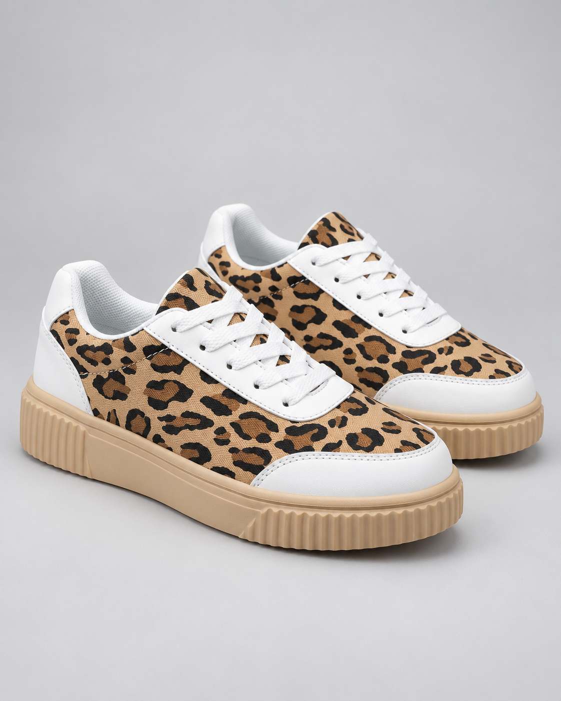 Women's Platform Sneakers - Leopard Print Lace-Up