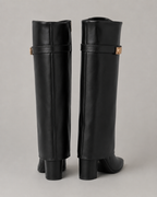 Women's Pointed Toe Knee-High Boots Buckle Block Heel