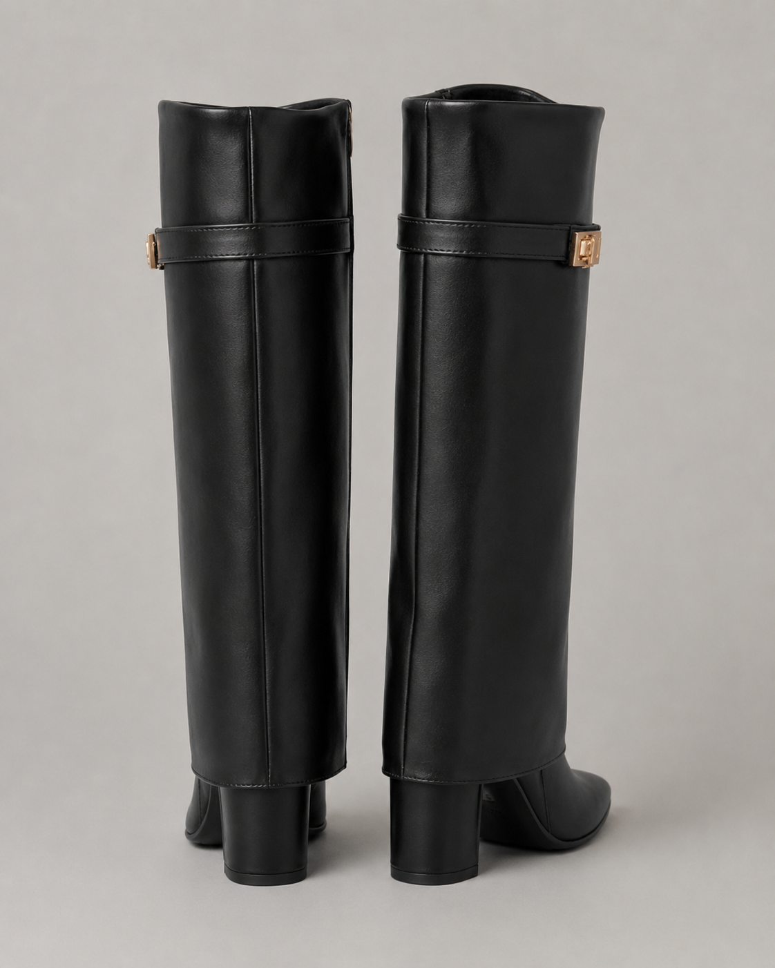 Women's Pointed Toe Knee-High Boots Buckle Block Heel