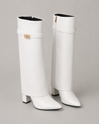 Women's Pointed Toe Knee-High Boots Buckle Block Heel