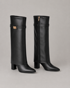 Women's Pointed Toe Knee-High Boots Buckle Block Heel