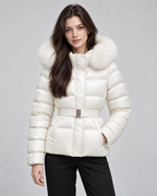 Women's Puffer Jacket - Fur-Trim Hood Belted Waist