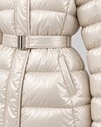 Women's Puffer Jacket - Fur-Trim Hood Belted Waist