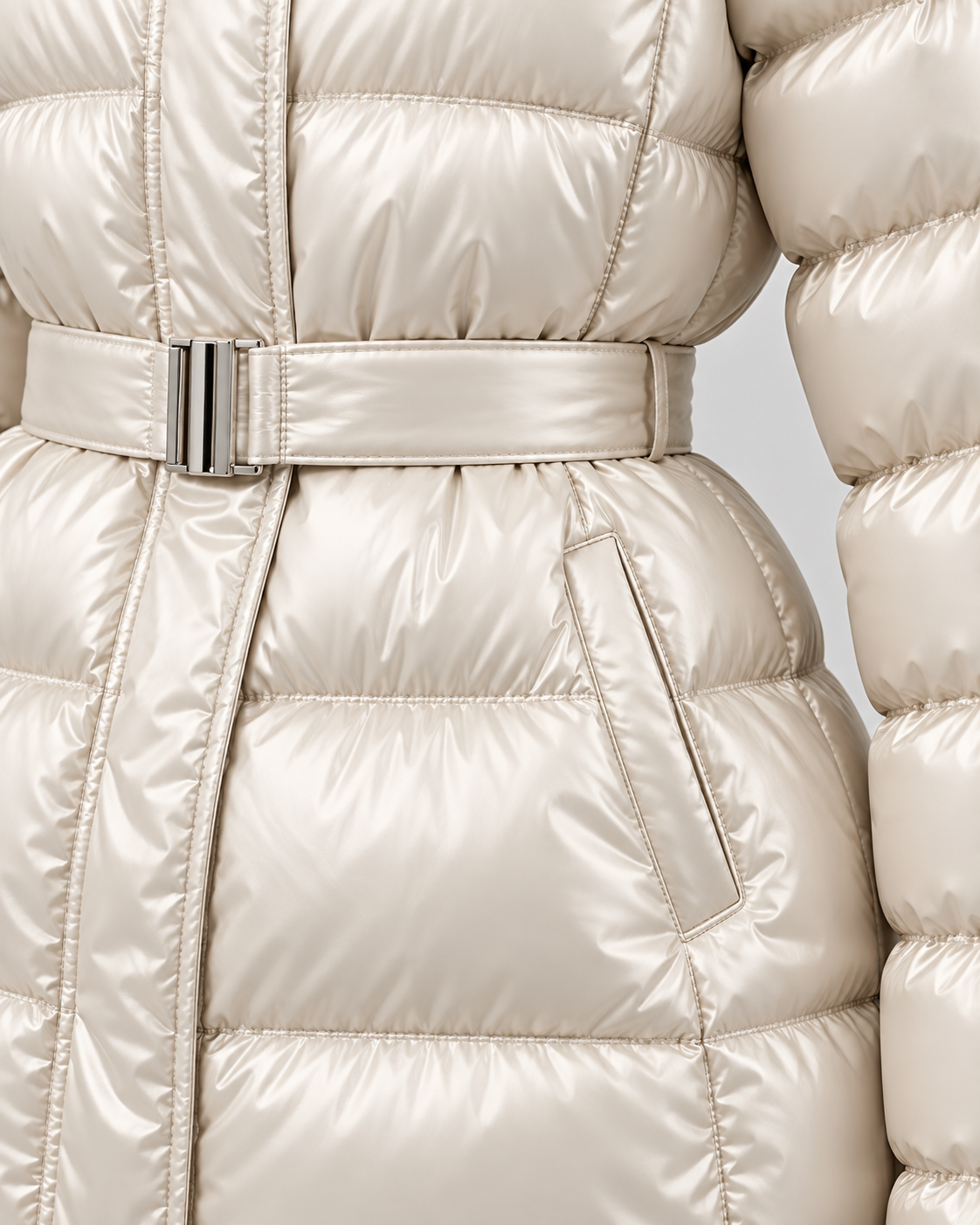 Women's Puffer Jacket - Fur-Trim Hood Belted Waist