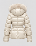 Women's Puffer Jacket - Fur-Trim Hood Belted Waist