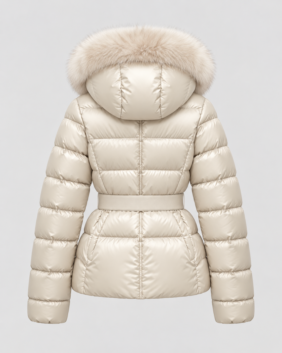 Women's Puffer Jacket - Fur-Trim Hood Belted Waist