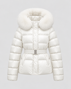 Women's Puffer Jacket - Fur-Trim Hood Belted Waist