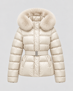 Women's Puffer Jacket - Fur-Trim Hood Belted Waist