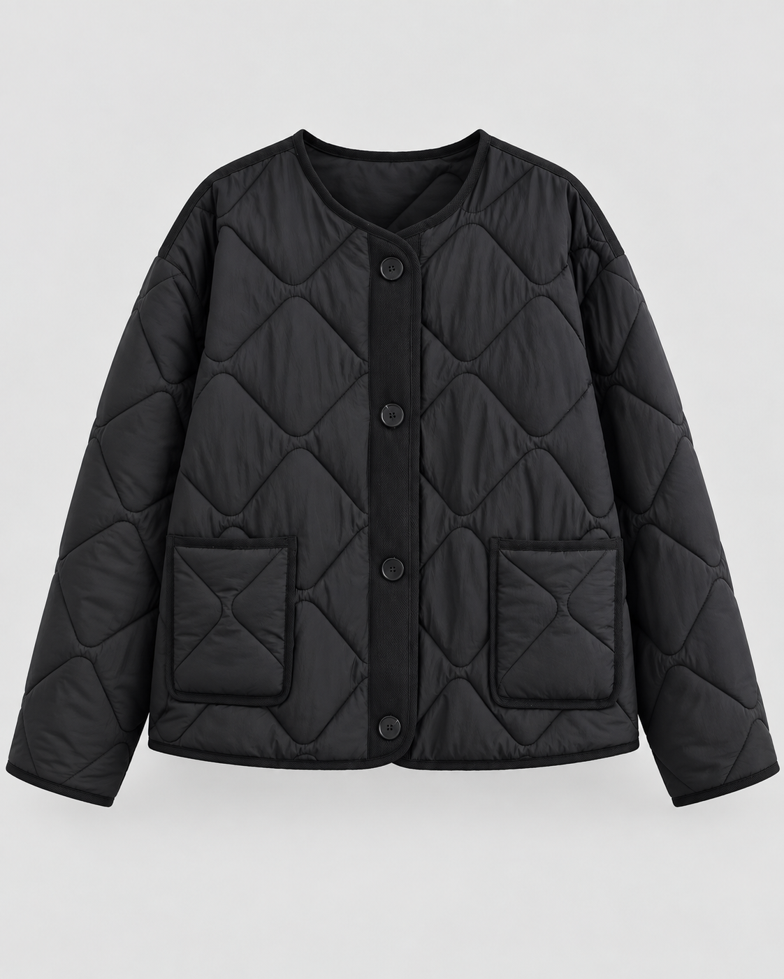 Diamond Quilted Liner Jacket - Collarless Relaxed Fit