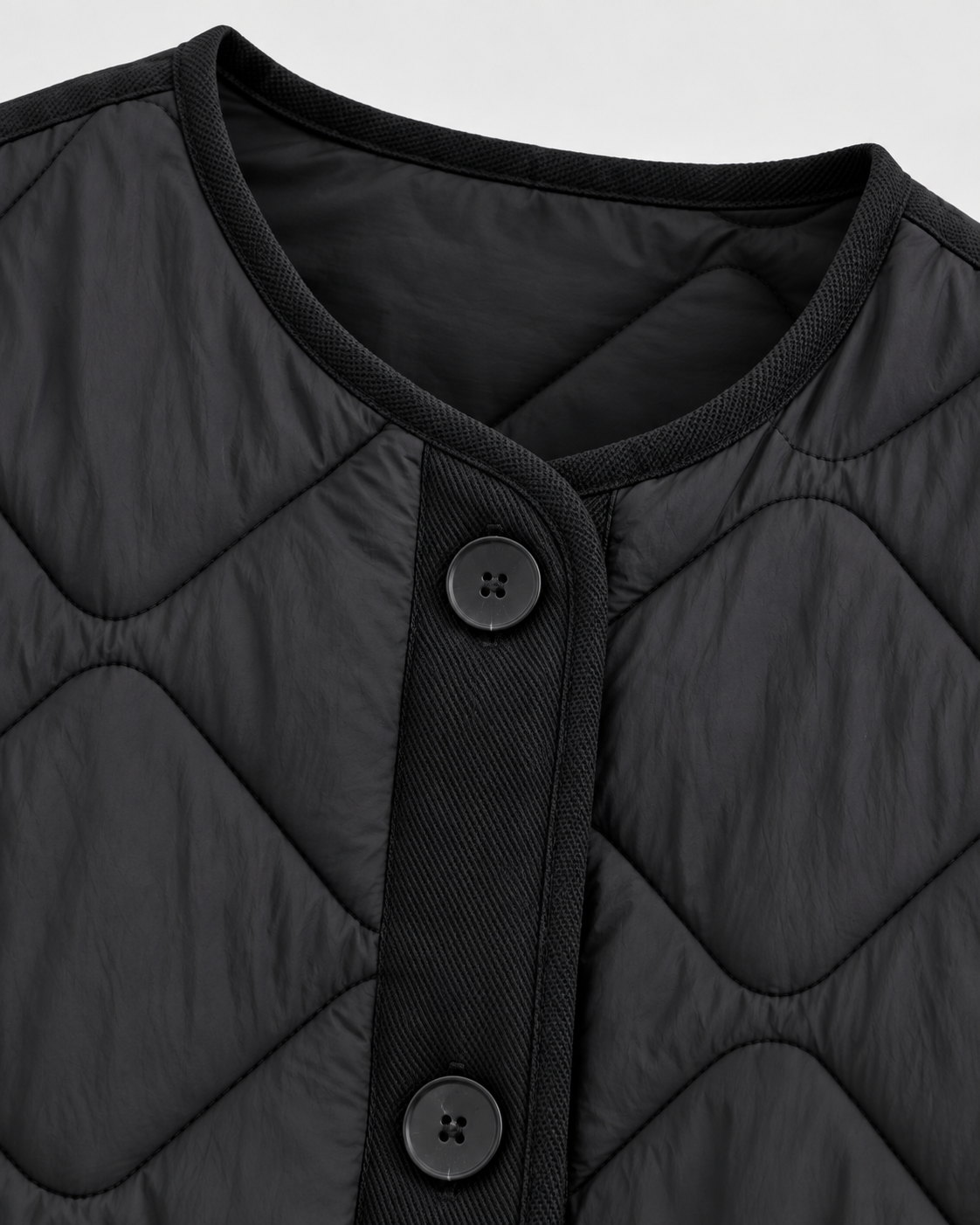 Diamond Quilted Liner Jacket - Collarless Relaxed Fit