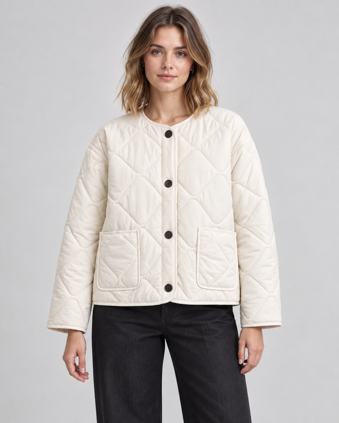 Diamond Quilted Liner Jacket - Collarless Relaxed Fit