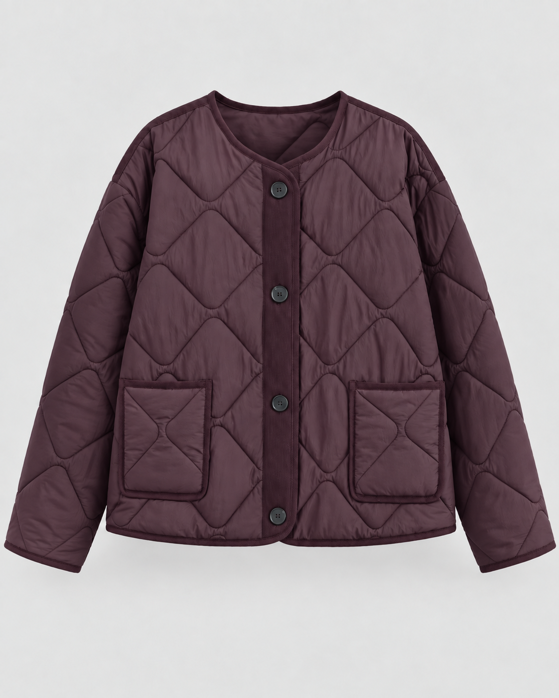 Diamond Quilted Liner Jacket - Collarless Relaxed Fit