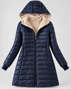 Women's Quilted Puffer Coat with Hood & Ribbed Knit Cuffs