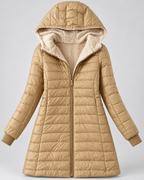 Women's Quilted Puffer Coat with Hood & Ribbed Knit Cuffs