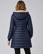 Women's Quilted Puffer Coat with Hood & Ribbed Knit Cuffs