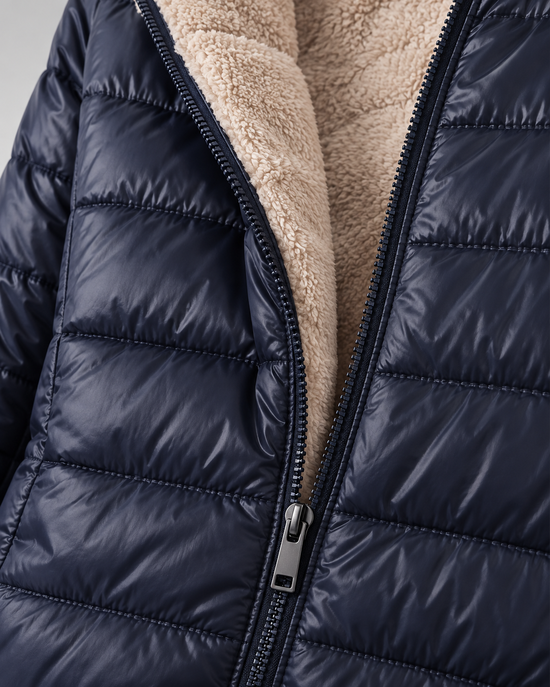 Women's Quilted Puffer Coat with Hood & Ribbed Knit Cuffs