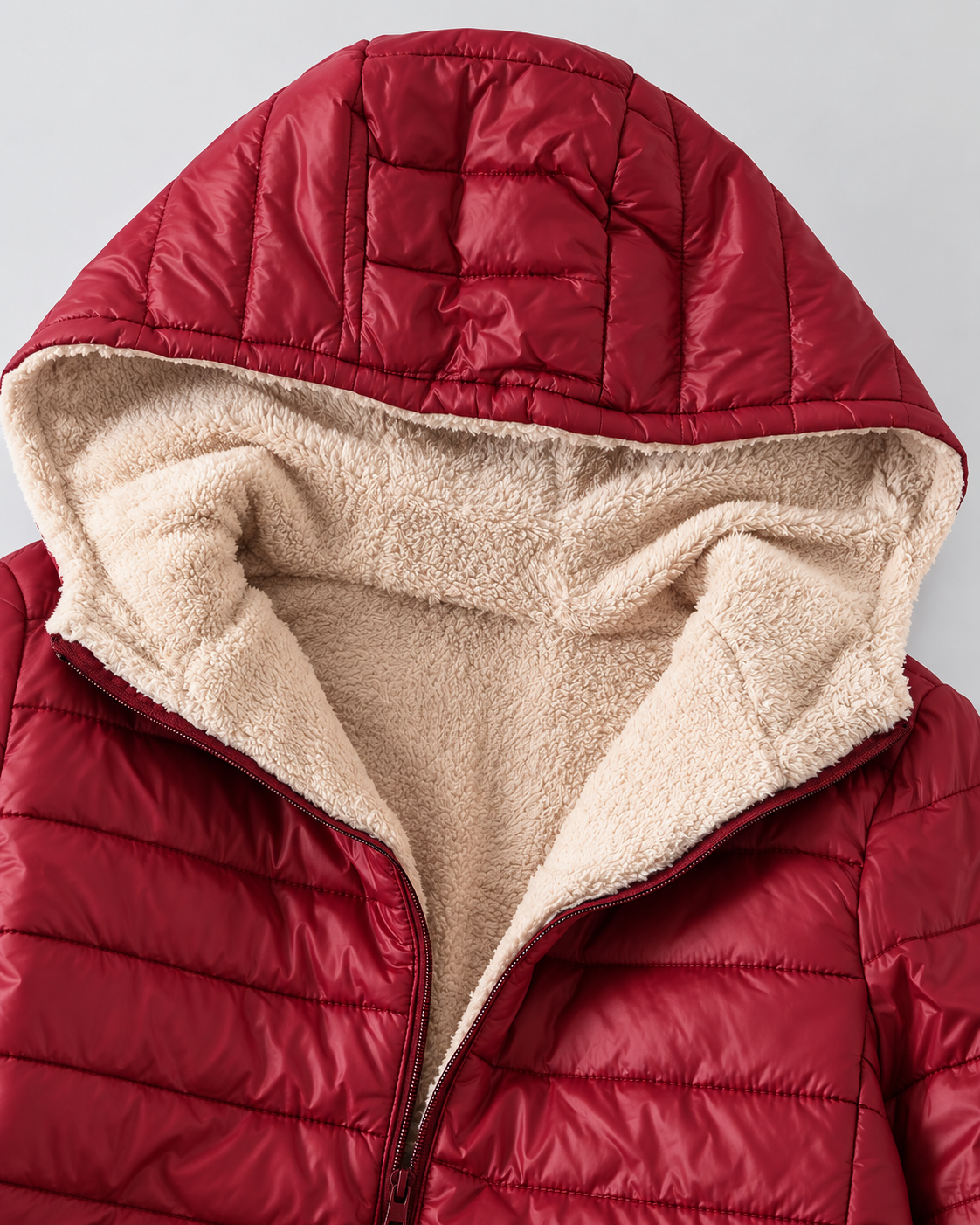 Women's Quilted Puffer Coat with Hood & Ribbed Knit Cuffs