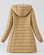 Women's Quilted Puffer Coat with Hood & Ribbed Knit Cuffs