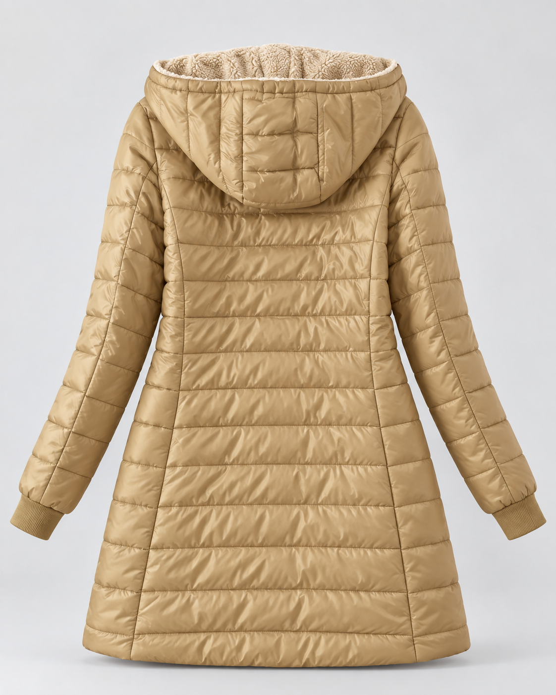 Women's Quilted Puffer Coat with Hood & Ribbed Knit Cuffs