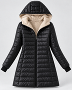 Women's Quilted Puffer Coat with Hood & Ribbed Knit Cuffs