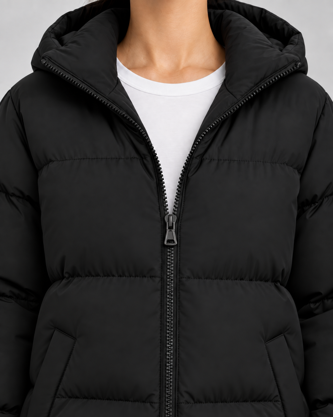 Women's Quilted Puffer Jacket - Hooded Hip-Length Fit