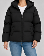 Women's Quilted Puffer Jacket - Hooded Hip-Length Fit