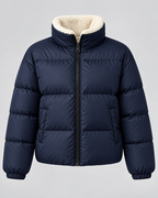 Women's Quilted Puffer Jacket – Teddy-Lined Stand Collar