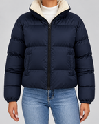 Women's Quilted Puffer Jacket – Teddy-Lined Stand Collar