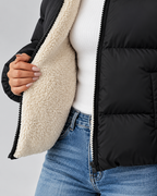 Women's Quilted Puffer Jacket – Teddy-Lined Stand Collar
