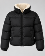 Women's Quilted Puffer Jacket – Teddy-Lined Stand Collar