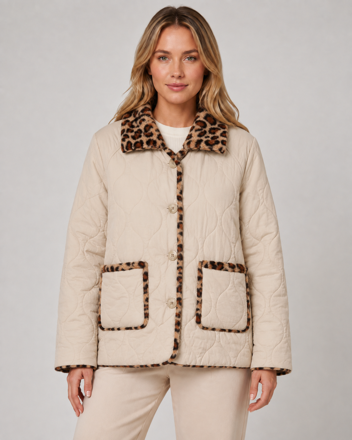 Women's Reversible Leopard Print Quilted Jacket