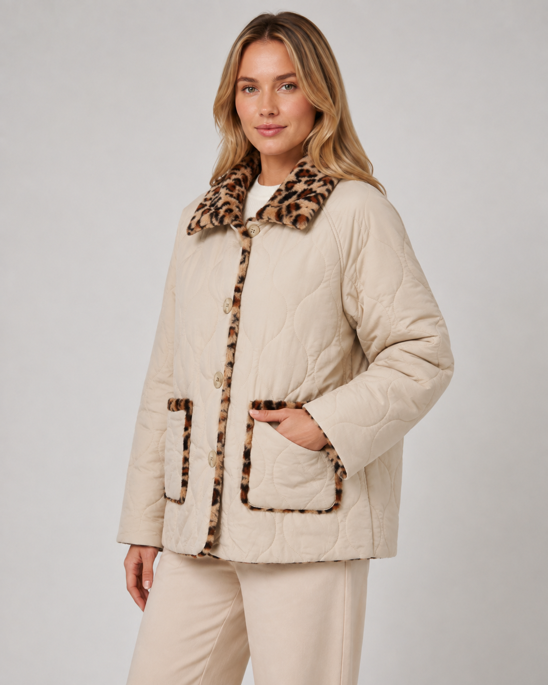 Women's Reversible Leopard Print Quilted Jacket