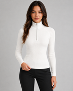 Women's Ribbed Quarter-Zip Sweater - Slim High Neck